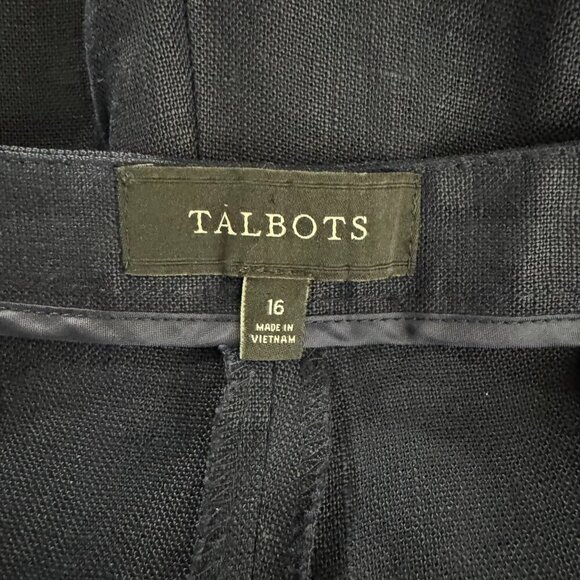 Talbots Curvy Linen Pants Size 16 Navy Blue Solid Office Work Career PT-2345 - Picture 5 of 7